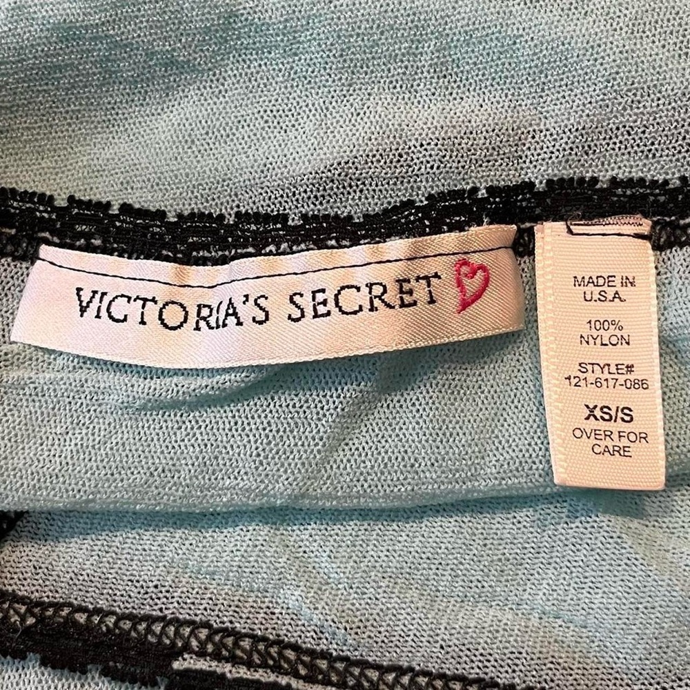 Victoria’s Secret 1997 teal blue + black sheer mini lingerie slip - Picture 2 of 5